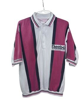 90s Vintage Reebok International Polo Shirt w/ Logo & Graphic | Size L